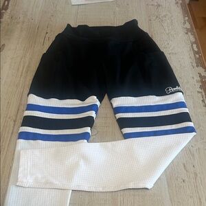 Bombshell womens Black, White & Blue Stripe Athletic Leggings